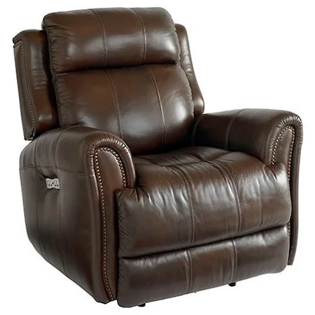 Leather Match Power Recliner with Extended Footrest